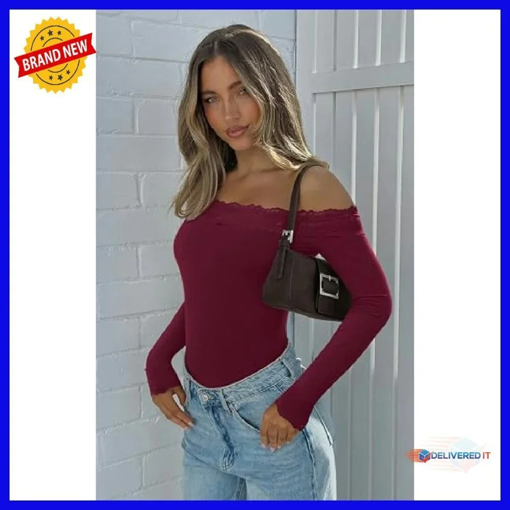 Off Shoulder Long Sleeve Lace Bodysuit Sexy Going Out Top